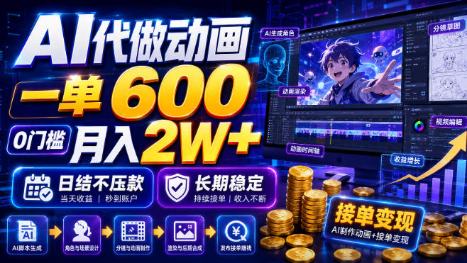 AI代做动画，一单600，0门槛月入2W+，日结不压款，长期稳定【揭秘】-韬哥副业项目资源网