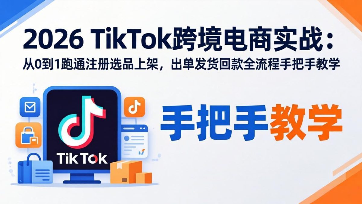 2026TikTok跨境电商实战-更新：从0到1跑通注册选品上架，出单发货回款全流程手把手教学-韬哥副业项目资源网