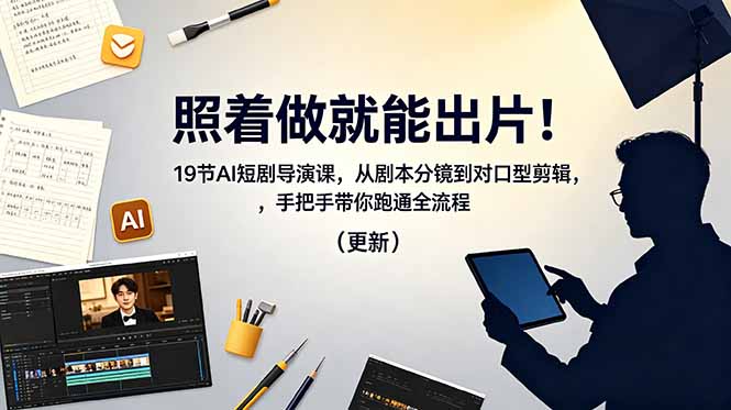 照着做就能出片！19节AI短剧导演课，从剧本分镜到对口型剪辑，手把手带你跑通全流程(更新-韬哥副业项目资源网