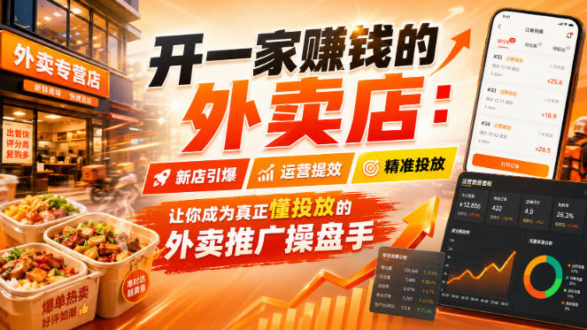 开一家賺钱的外卖店：新店引爆·运营提效·精准投放，让你成为真正懂投放的外卖推广操盘手-韬哥副业项目资源网