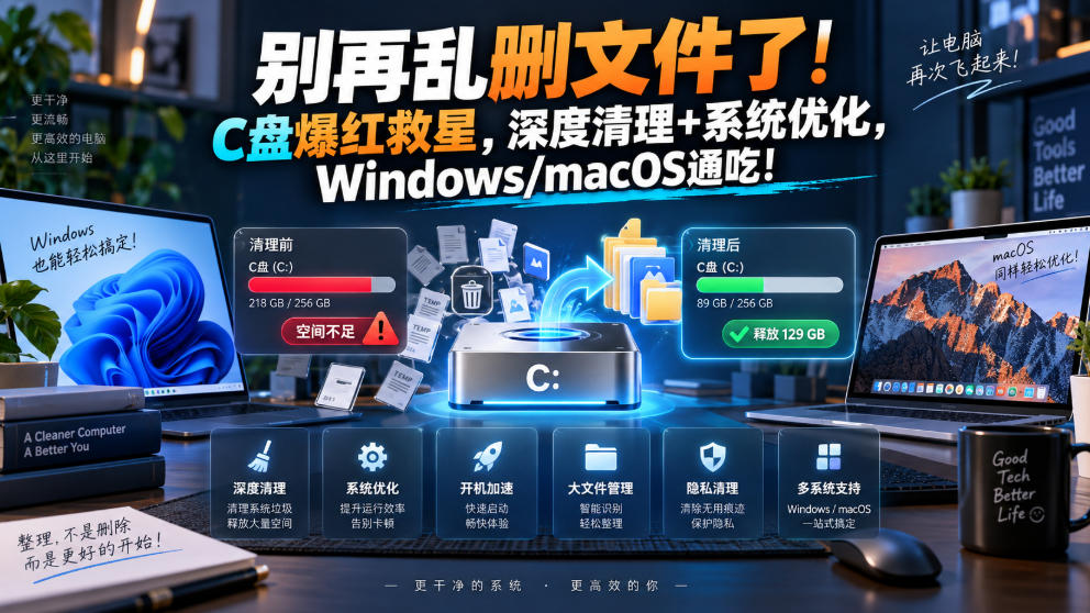 别再乱删文件了！C盘爆红救星，深度清理+系统优化，Windows/macOS通吃！-韬哥副业项目资源网