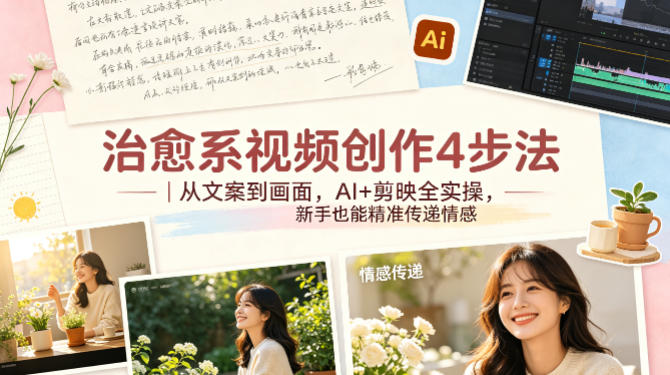 治愈系视频创作4步法｜从文案到画面，AI+剪映全实操，新手也能精准传递情感-韬哥副业项目资源网