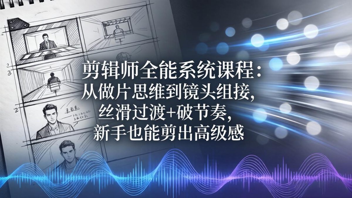 剪辑师全能系统课程：从做片思维到镜头组接，丝滑过渡+破节奏，新手也能剪出高级感-韬哥副业项目资源网