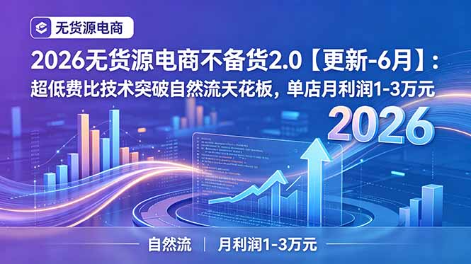 2026无货源电商不备货2.0【更新-7月】:超低费比技术突破自然流天花板,单店月利润1-3万元-韬哥副业项目资源网