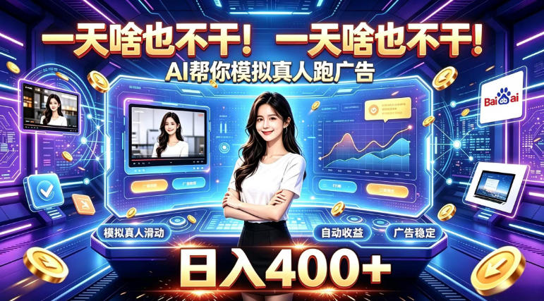 一天啥也不干！AI帮你模拟真人跑广告，稳定日入400+，实现真正被动变现【揭秘】-韬哥副业项目资源网