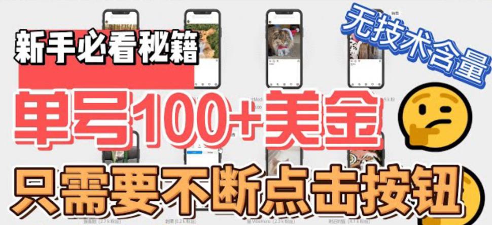（6017期）最新无脑只需不断点击按钮，单号100美金暴利项目，可批量操作-韬哥副业项目资源网