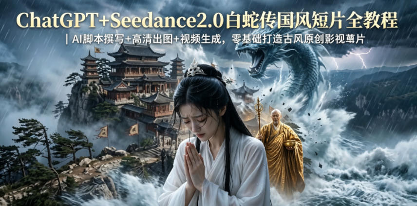 ChatGPT+Seedance2.0白蛇传国风短片全教程｜AI脚本撰写+高清出图+视频生成，零基础打造古风原创影视短片-韬哥副业项目资源网