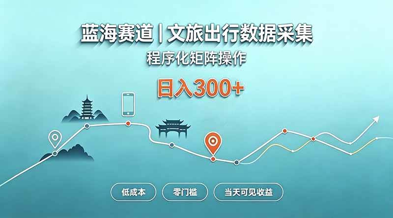 (20478期)蓝海赛道 文旅出行数据采集 程序化矩阵操作 低成本 零门槛 当天可见收益 日入300+-韬哥副业项目资源网