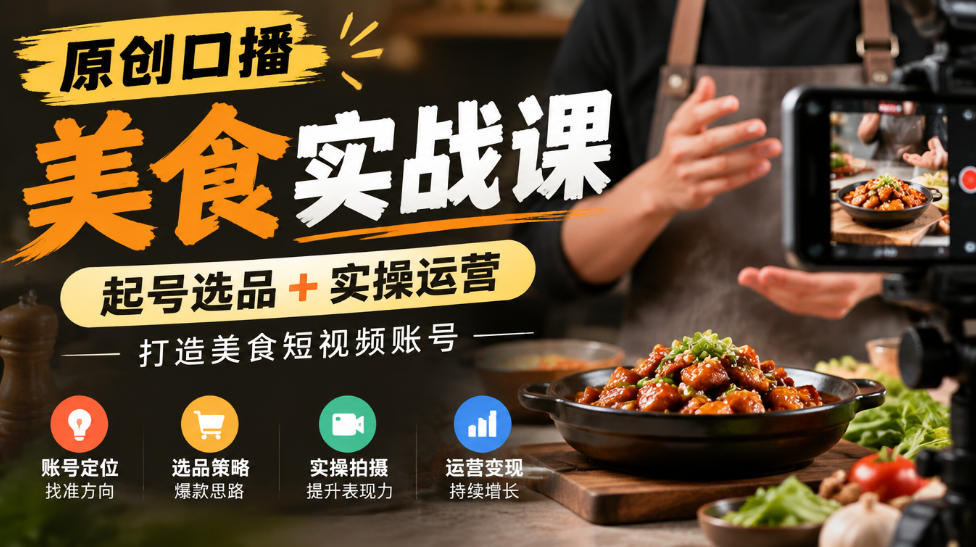 原创口播美食实战课，起号选品+实操运营，打造美食短视频账号-韬哥副业项目资源网