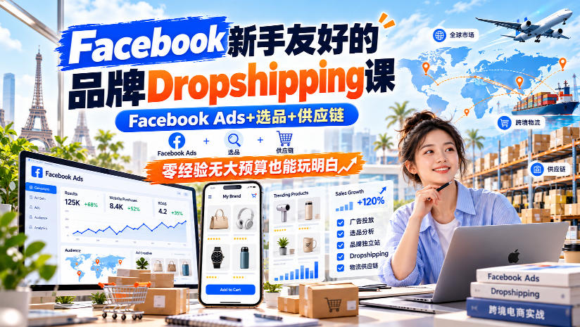 Facebook新手友好的品牌Dropshipping课,Facebook Ads+选品+供应链,零经验无大预算也能玩明白【原创双语字幕】-韬哥副业项目资源网