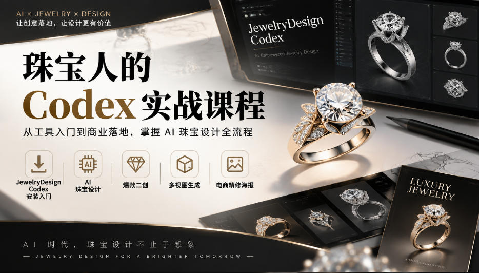 珠宝人的Codex实战课程｜JewelryDesign Codex安装入门、AI珠宝设计、爆款二创、多视图生成、电商精修海报全链路教学-韬哥副业项目资源网