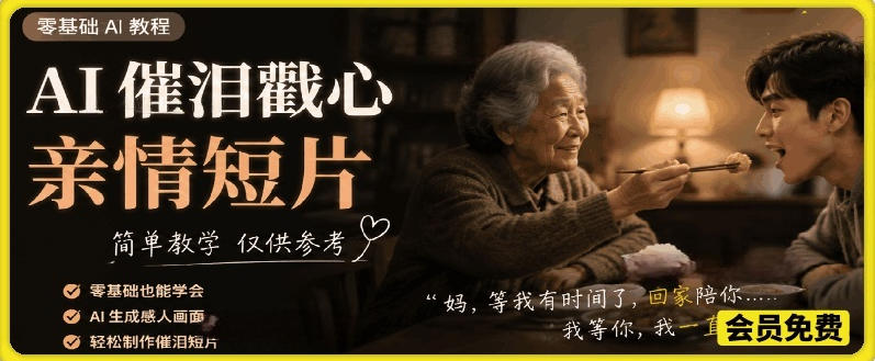 AI催泪戳心亲情短片,零基础AI教程,简单教学仅供参考-韬哥副业项目资源网