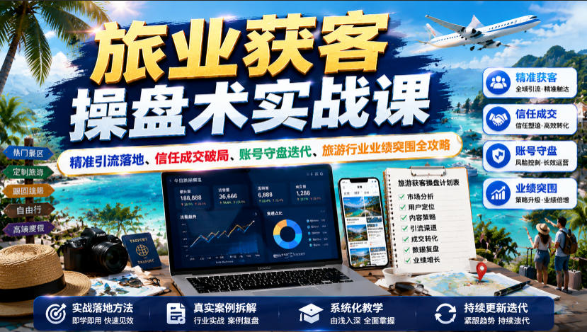 旅业获客操盘术实战课｜精准引流落地、信任成交破局、账号守盘迭代、旅游行业业绩突围全攻略-韬哥副业项目资源网