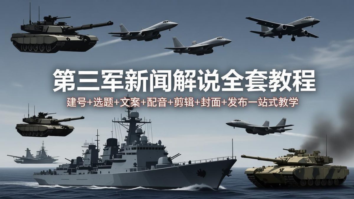 第三军迷新闻解说全套教程:建号+选题+文案+配音+剪辑+封面+发布一站式教学-韬哥副业项目资源网