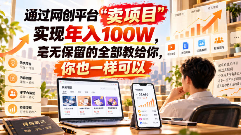 通过网创平台“卖项目”实现年入100W,毫无保留的全部教给你,你也一样可以!【揭秘】-韬哥副业项目资源网