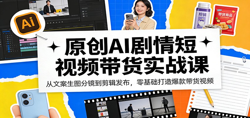 原创AI剧情短视频带货实战课：从文案生图分镜到剪辑发布，零基础打造爆款带货视频-韬哥副业项目资源网