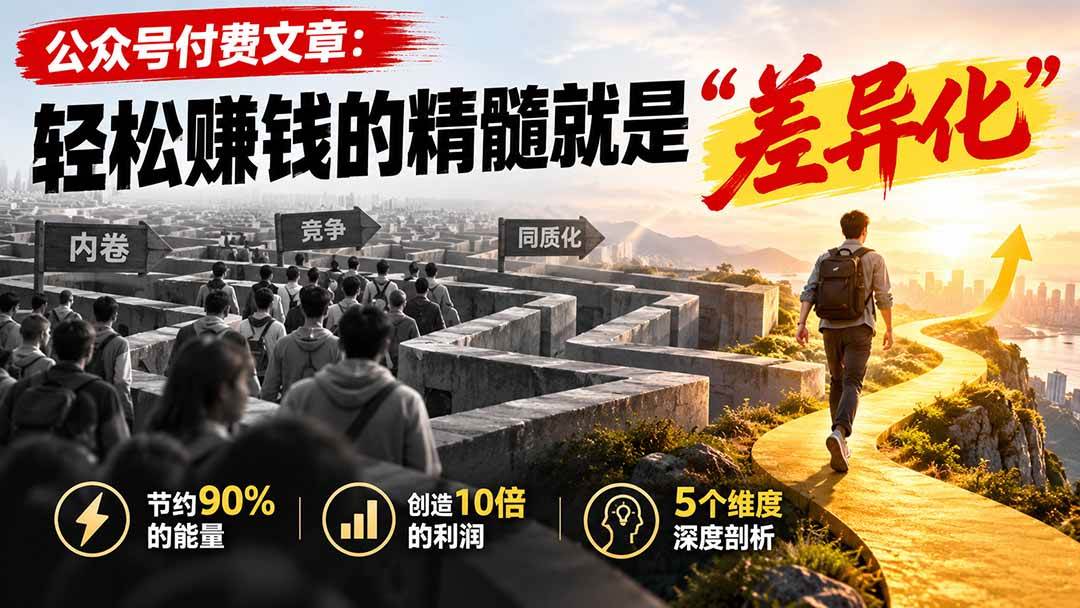 （20779期）公众号付费文章：轻松赚钱的精髓就是“差异化”-韬哥副业项目资源网