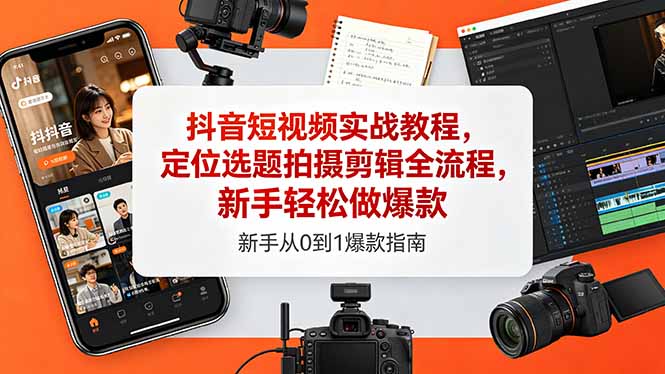 抖音短视频实战教程，定位选题拍摄剪辑全流程，新手轻松做爆款-韬哥副业项目资源网