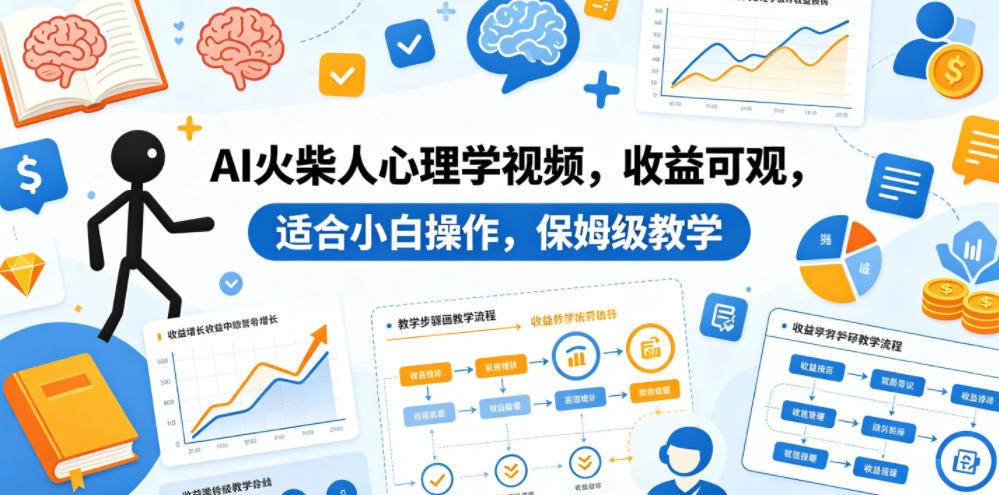 AI火柴人心理学视频,收益可观,适合小白操作,保姆级教学-韬哥副业项目资源网