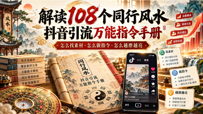 解读108个同行风水抖音引流万能指令手册,怎么找素材·怎么做指令·怎么越磨越亮【文档】-韬哥副业项目资源网