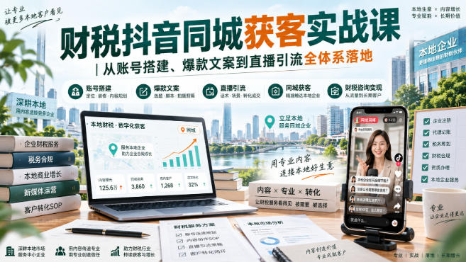 财税抖音同城获客实战课|从账号搭建、爆款文案到直播引流全体系落地-韬哥副业项目资源网