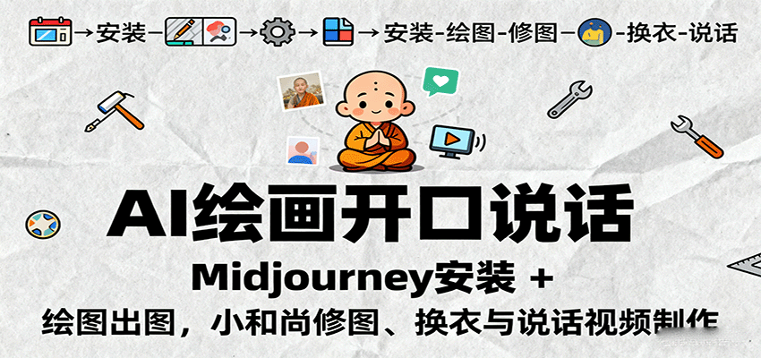 AI绘画开口说话，Midjourney安装 + 绘图出图，小和尚修图、换衣与说话视频制作-韬哥副业项目资源网