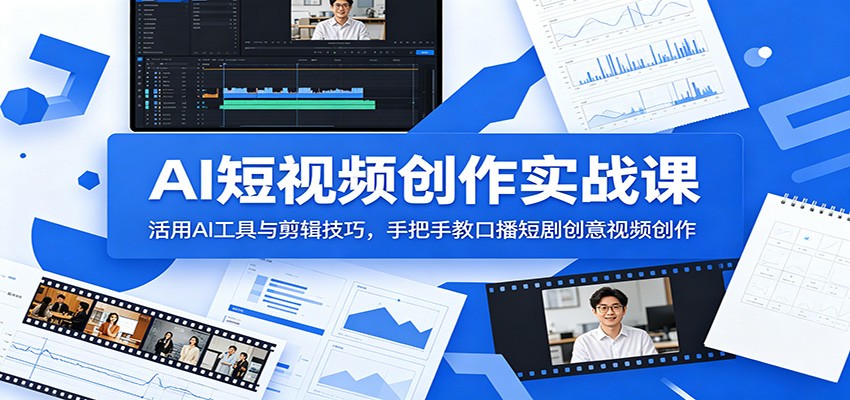 AI短视频创作实战课：活用AI工具与剪辑技巧，手把手教口播短剧创意视频创作-韬哥副业项目资源网