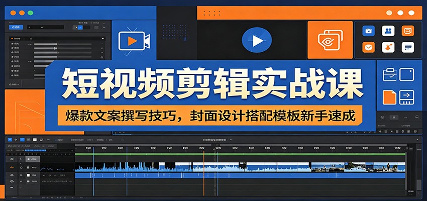 短视频剪辑实战课：爆款文案撰写技巧，封面设计搭配模板新手速成-韬哥副业项目资源网