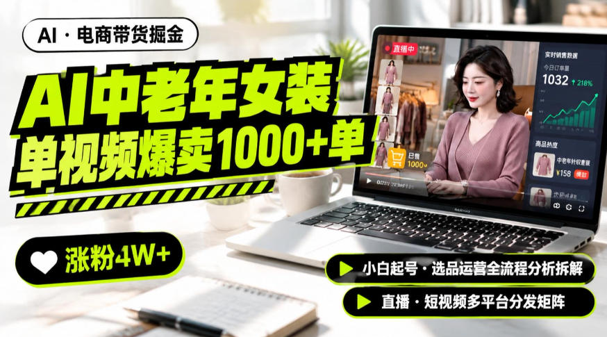 AI中老年服装带货赛道新玩法，一个视频卖出1000多单涨粉4W+，小白起号选品运营全流程分析拆解-韬哥副业项目资源网