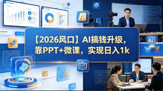【2026风口】AI搞钱升级，靠PPT+微课，实现日入1k-韬哥副业项目资源网