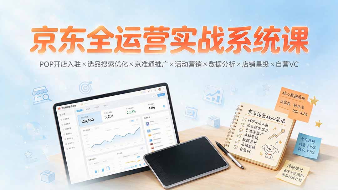 京东全运营实战系统课：POP开店入驻×选品搜索优化×京准通推广×活动营销×数据分析×店铺星级×自营VC-韬哥副业项目资源网