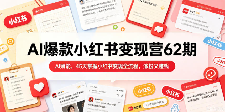 AI爆款小红书变现营62期2026年5月，AI赋能，45天掌握小红书变现全流程，涨粉又賺钱-韬哥副业项目资源网