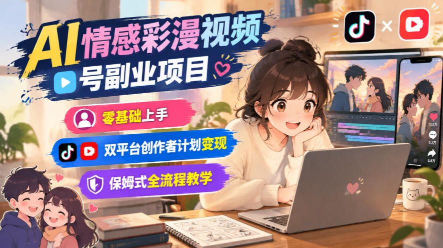 AI情感彩漫视频号副业项目,零基础上手,双平台创作者计划变现,保姆式全流程教学-韬哥副业项目资源网
