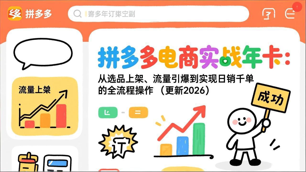 拼多多电商实战年卡：从选品上架、流量引爆到实现日销千单的全流程操作(更新2026年8月-韬哥副业项目资源网