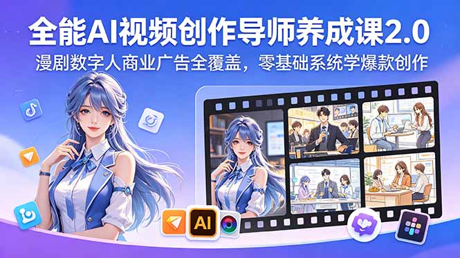 全能AI视频创作导师养成课2.0,漫剧数字人商业广告全覆盖,零基础系统学爆款创作-韬哥副业项目资源网