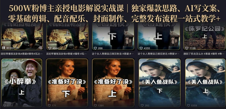500W粉博主亲授电影解说实战课|精选独家思路、AI写文案、零基础剪辑、配音配乐、封面制作、完整发布流程一站式教学-韬哥副业项目资源网
