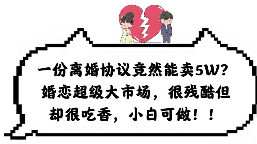 （6176期）一份离婚协议竟然能卖5W？婚恋超级大市场，很残酷但却很吃香，小白可做-韬哥副业项目资源网