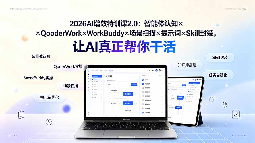 2026AI增效特训课2.0:智能体认知×QoderWork×WorkBuddy×场景扫描×提示词×Skill封装,让AI真正帮你干活-韬哥副业项目资源网