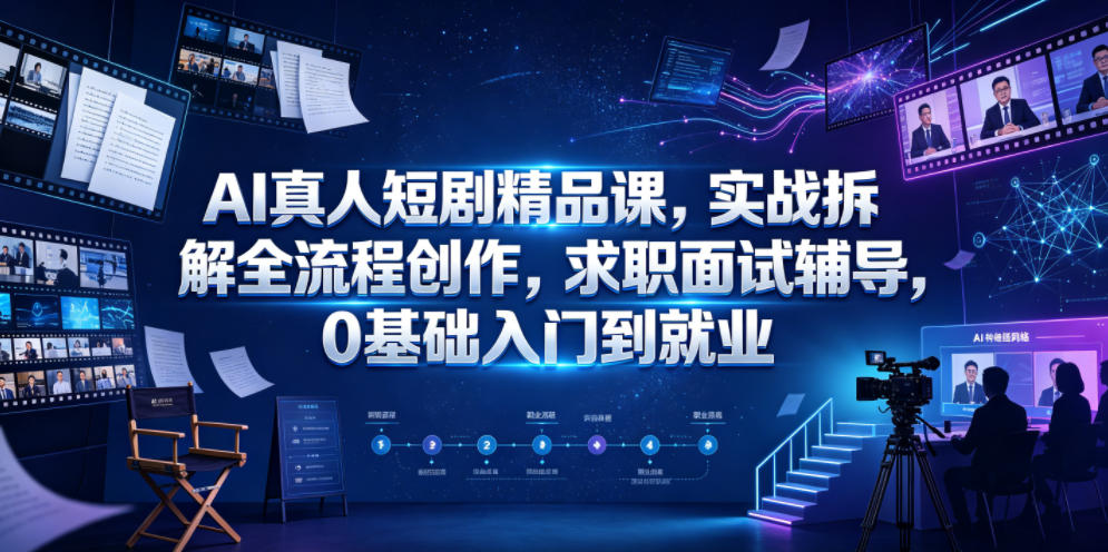 AI真人短剧精品课,实战拆解全流程创作,求职面试辅导,0基础入门到就业-韬哥副业项目资源网