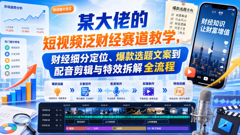 某大佬的短视频泛财经赛道教学,财经细分定位、爆款选题文案到配音剪辑与特效拆解全流程-韬哥副业项目资源网