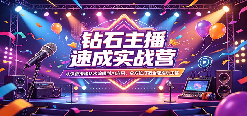 钻石主播速成实战营：从设备搭建话术演唱到AI应用，全方位打造全能娱乐主播-韬哥副业项目资源网