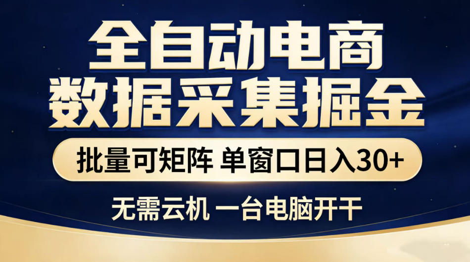全自动电商数据采集掘金，批量可矩阵单窗口日入30+，无需云机一台电脑开干【揭秘】-韬哥副业项目资源网