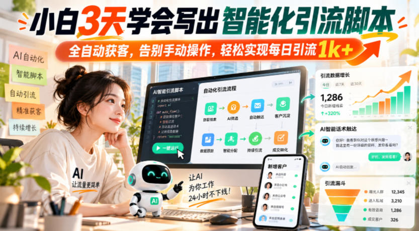 小白3天学会写出智能化引流脚本，全自动获客，告别手动操作，轻松实现每日引流1k+-韬哥副业项目资源网