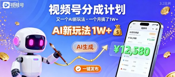 视频号分成计划：又一个AI新玩法，一个月搞了1W+，纯AI生成，一键发布即可-韬哥副业项目资源网