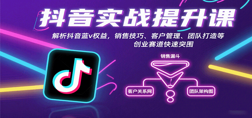 抖音实战提升课：解析抖音蓝v权益，销售技巧、客户管理、团队打造等创业赛道快速突围-韬哥副业项目资源网