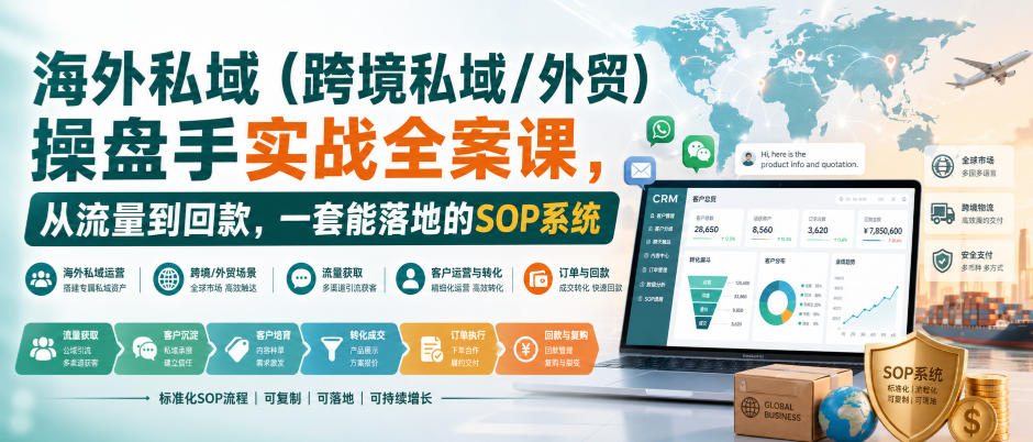海外私域（跨境私域/外贸）操盘手实战全案课，从流量到回款，一套能落地的SOP系统-韬哥副业项目资源网