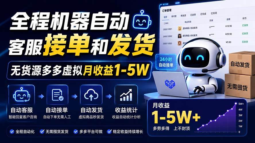 (20119期)全程机器自动客服接单和发货,无货源多多虚拟月收益1-5W-韬哥副业项目资源网