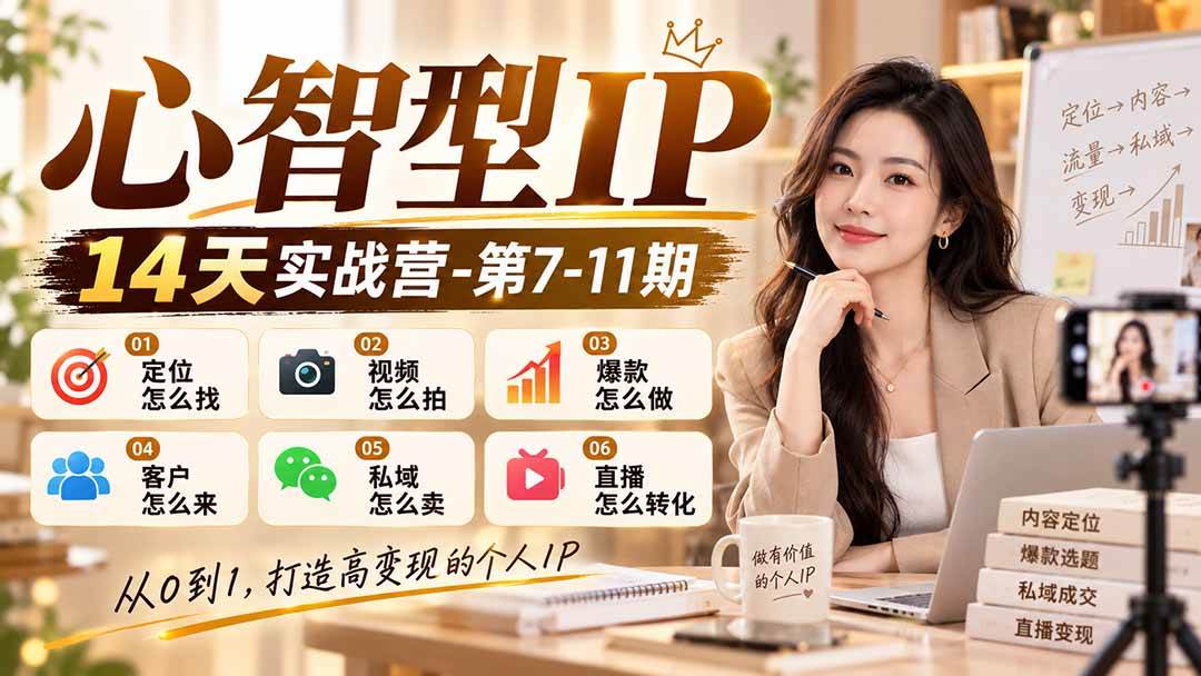 （21066期）【无水印】心智型IP14天实战营-第7-11期：定位怎么找/视频怎么拍/爆款怎么做/客户怎么来/私域怎么卖/直播怎么转化-韬哥副业项目资源网