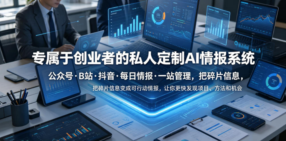 专属于创业者的私人定制AI情报系统,公众号·B站·抖音·每日情报·一站管理,把碎片信息变成可行动情报,让你更快发现项目、方法和机会-韬哥副业项目资源网