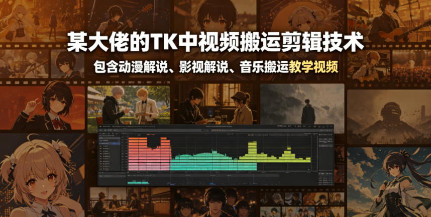 某大佬的TK中视频搬运剪辑技术，包含动漫解说、影视解说、音乐搬运教学视频-韬哥副业项目资源网